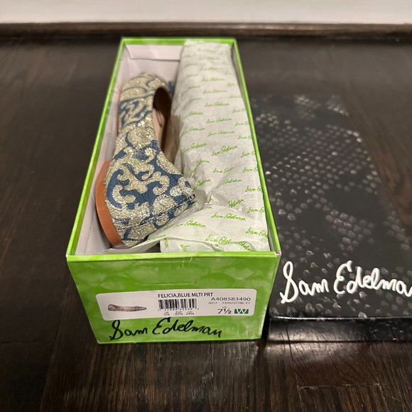 Sam Edelman Felicia Blue and Gold Multi Flats - Picture 3 of 7